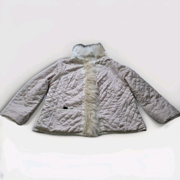 Vtg Faded Glory Trucker Jacket Women 1X Sand Faux Fur Pockets Quilted Lining Y2K - Picture 11 of 16